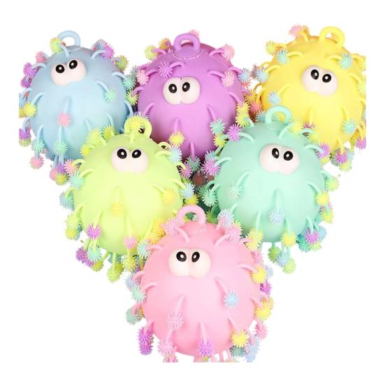 Cartoon Sausage Mouth Stress Ball Anxiety Relief Snowflake Long Hairs Big Eyes Ball Fidget Toy Hand Exercise Relaxation Ball with Hanging Ring