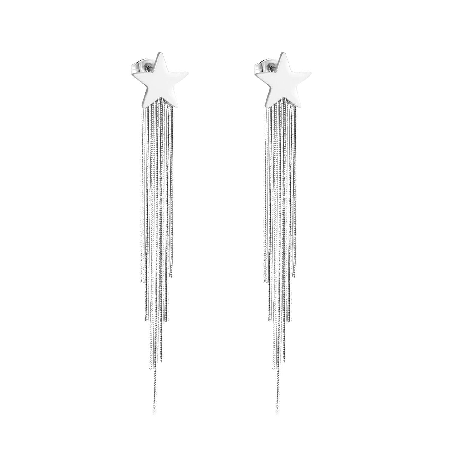

LUXUKISSKIDS Korean Tassel Star Gold/Steel Earings Stainless Steel Drop Fashion Jewelry Christmas Earrings Set For Women Brincos срібний
