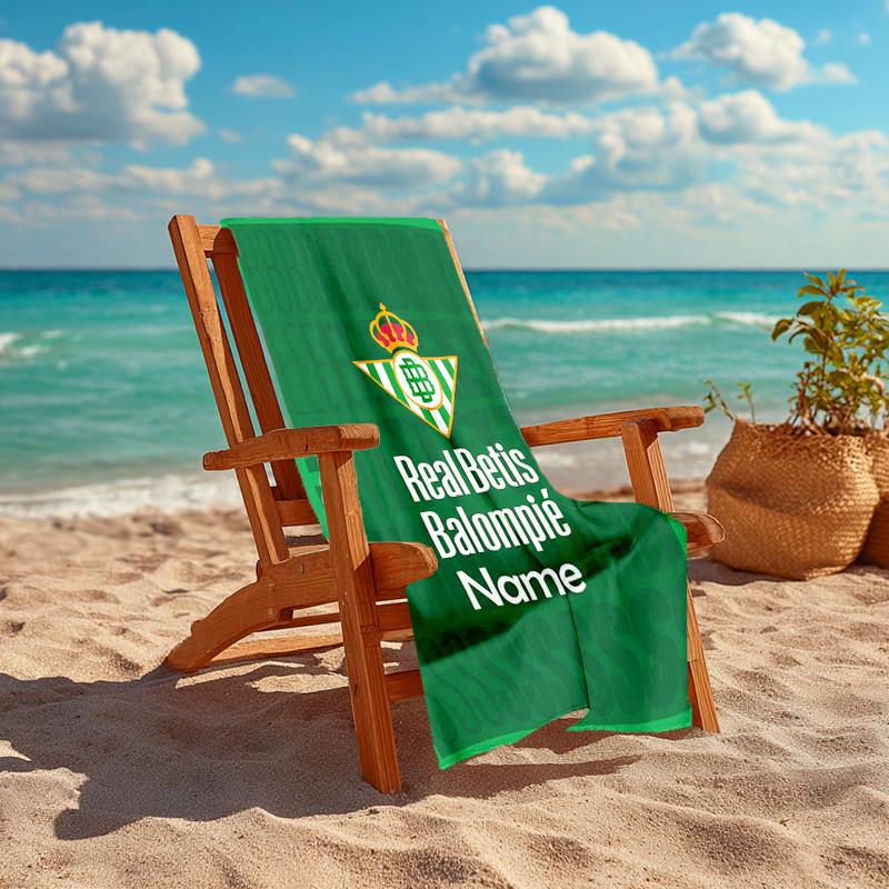 Personlig anpassad proof strandhandduk med mönster från Real Betis Balompié - mjuk, absorberande, snabbtorkande, perfekt för simning, camping och bad