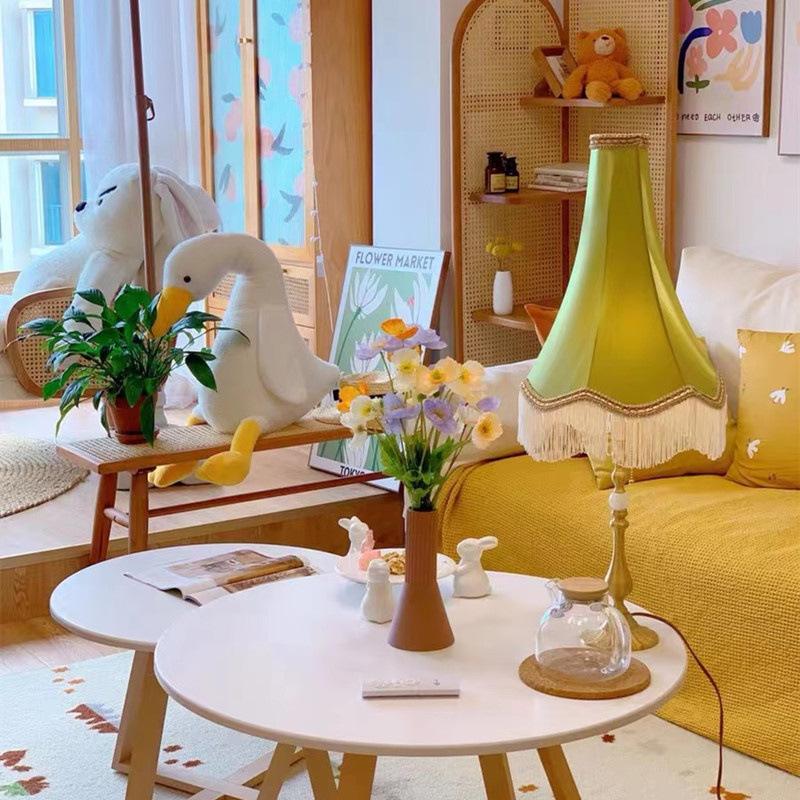 Vintage Europäischer Lampenschirm Grün Satin Stoff Lampenschirm Handarbeit Quaste Lichtschirm Für Tischlampe Stehleuchte Wohndekor