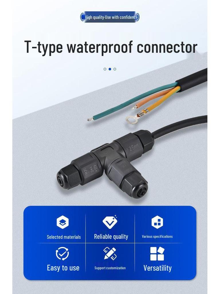 T-Type Outdoor Waterproof Connector: Three-Core Pure Copper Cable for LED Wire DC Power Cord