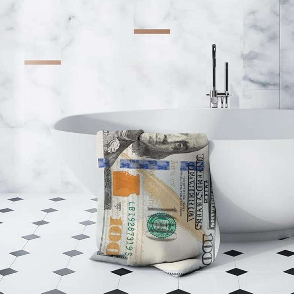 White 100 Dollar Bill Patterned Beach Towel Microfiber Soft Boys Beach Towels Large Size Bath Pool Spa Travel Bathroom Towels Quick Dry Sand Proof