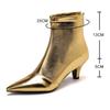 Fashion New Gold Silver Stilettos Ankle Boots PU Leather Women Pointed Toe Low Heel Short Boots Sexy Women Zip Booties Feminim32-46