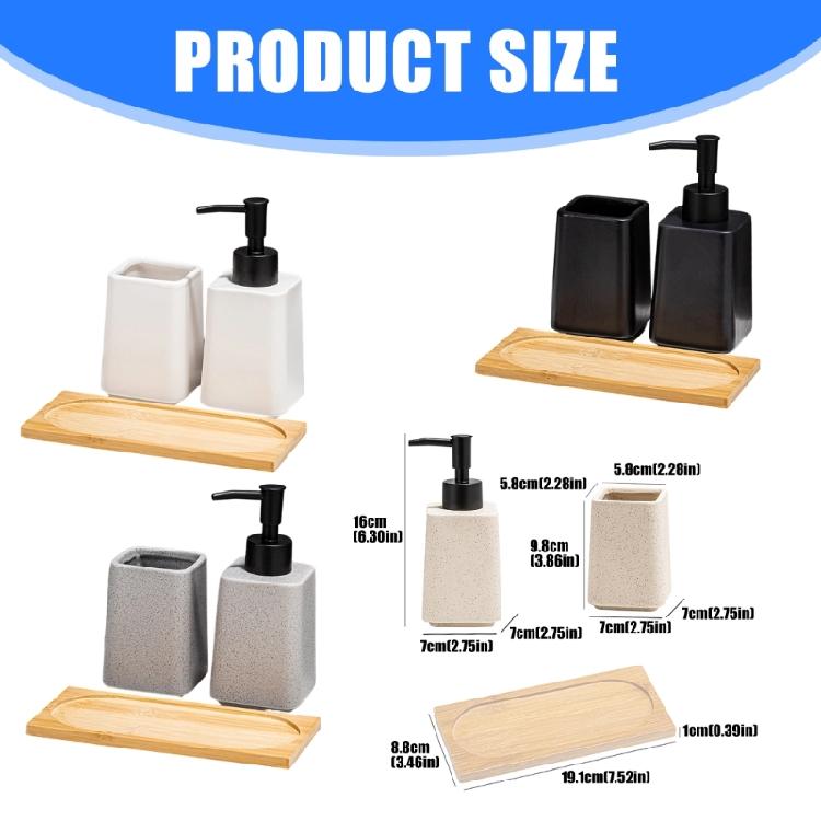 Set of 3 Ceramic Liquid Soap Dispenser with Storage Tray Toothbrush Holder for Household Bathroom Organizing Essential