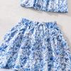 Girls' Fashionable Blue Outfit - Summer Children's Sweet Floral Top and Skirt Set