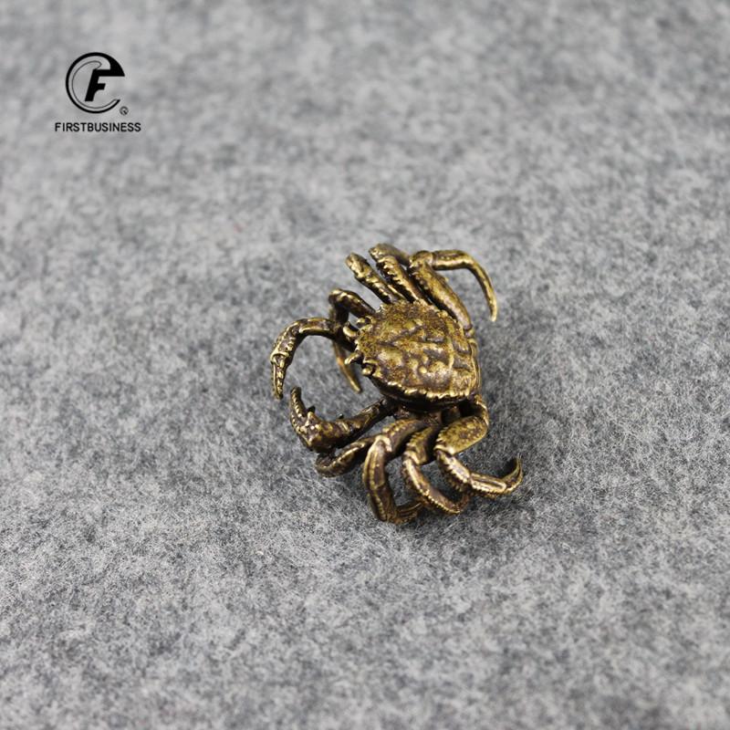 Antique Bronze Small Crab Statue Tea Pet Ornament Pure Brass Solid Animal Miniature Figurine Vintage Home Decoration Accessories