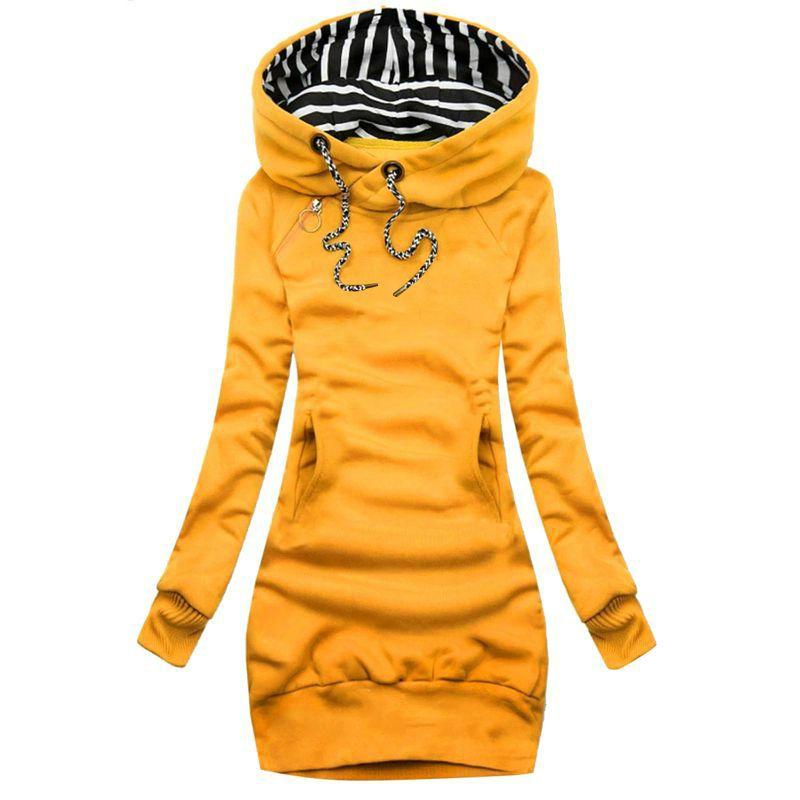 

Printed Cotton Long Sleeve Slim Pocket Hoodie Dress S-3XL Army Green S