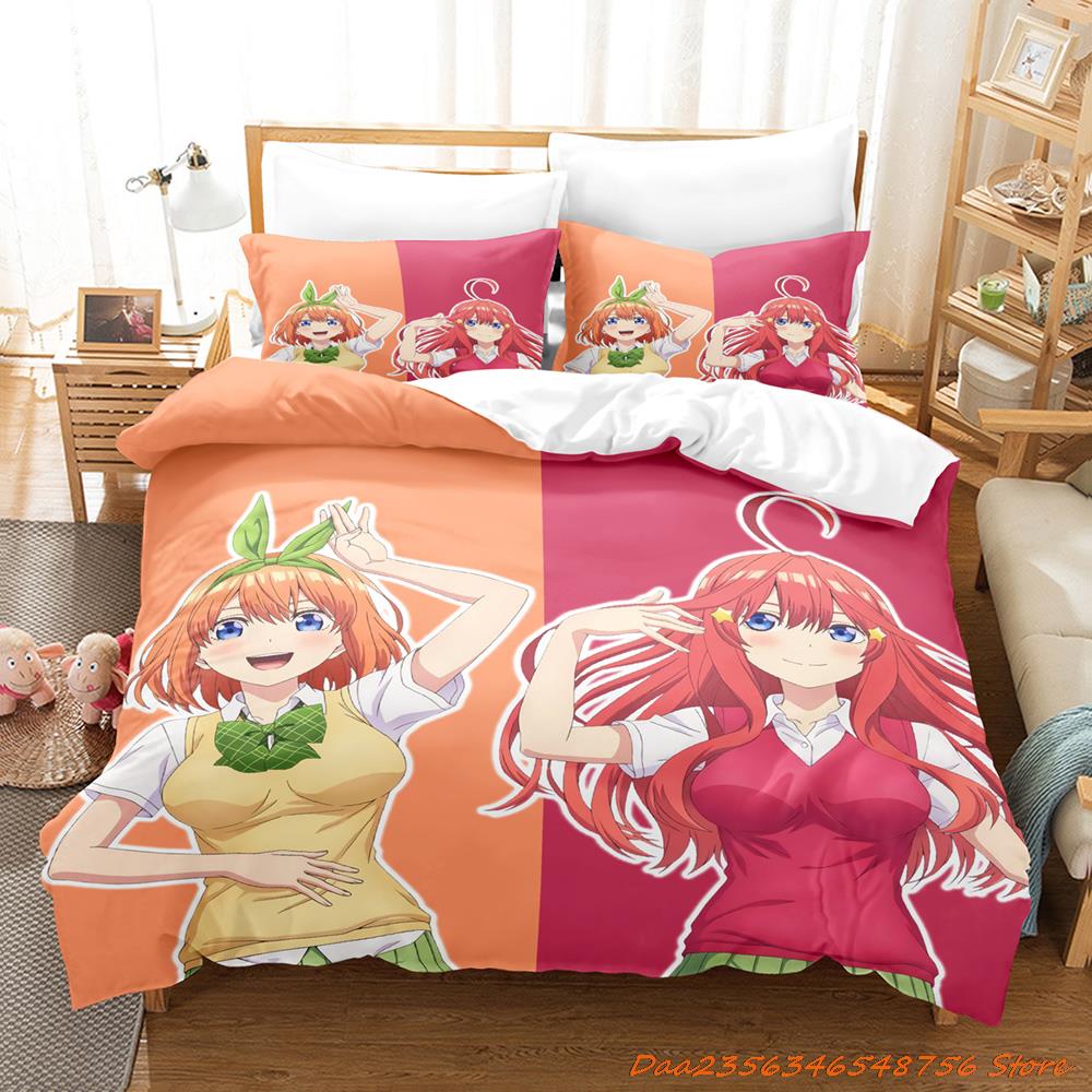 

Новый комплект постельного белья Quintessential Quintuplets из трех предметов с рисунком из мультфильма «Аниме» для взрослых и детей, пододеяльник, наборы для спальни, cama de casa EU Single(135x200cm)