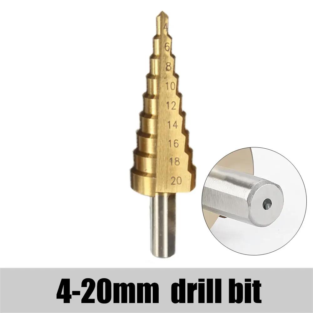 Step Drill Bit 3-12mm 4-12mm 4-20mm HSS Straight Groove Step Drill Bit Titanium Coated Wood Metal Hole Cutter Core Drilling Tool