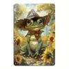 Retro Frog Wall Art Vintage Metal Tin Sign with Sunflower Hat, 8x12 Inch Rustic Home & Office Decor, Easy To Install Durable Tin