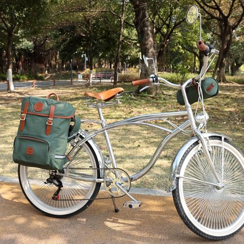 TOURBON Fahrrad-Hinterradtasche, Seitentasche, Gepäckträgertasche, 15L Großes Fassungsvermögen, Reflektierender Canvas-Rucksack für Pendeln, Schule, Camping und Rennräder