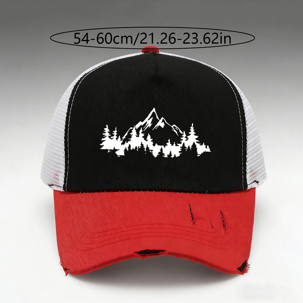 Unisex Adjustable Baseball Cap With 'Mountain' Pattern Print Design, Breathable Mesh Structure And Comfortable Fabric,Sports Hat