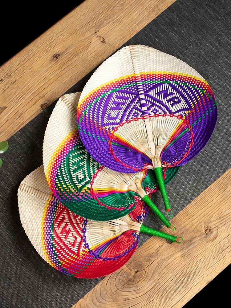 Handmade Bamboo Fan Color Fan Summer Durable Woven Old-Fashioned Large Fan Banana Chinese Ancient Style Portable Cattail Fan
