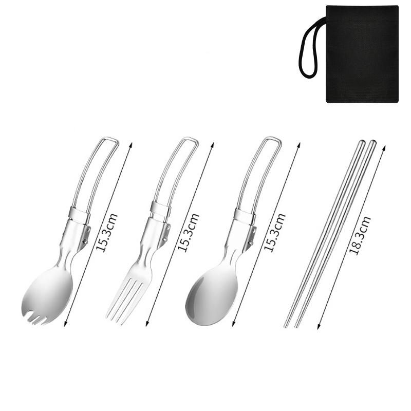 Stainless Steel Camping Tableware Outdoor Cookware Set Ultralight CampinHike Picnic Pot Spoon Fork Travel Picnic Equipment