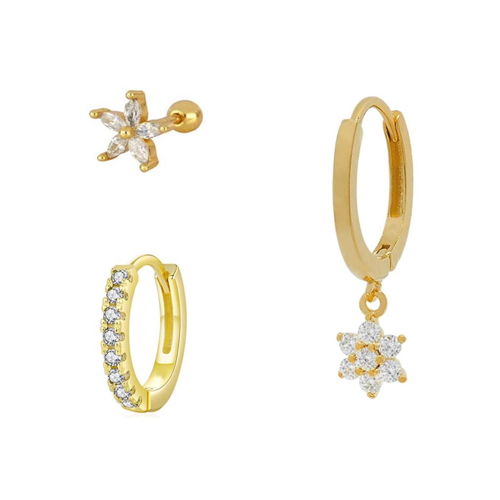 24K Gold Plated Zirconia Stud Earrings - Elegant Copper Design