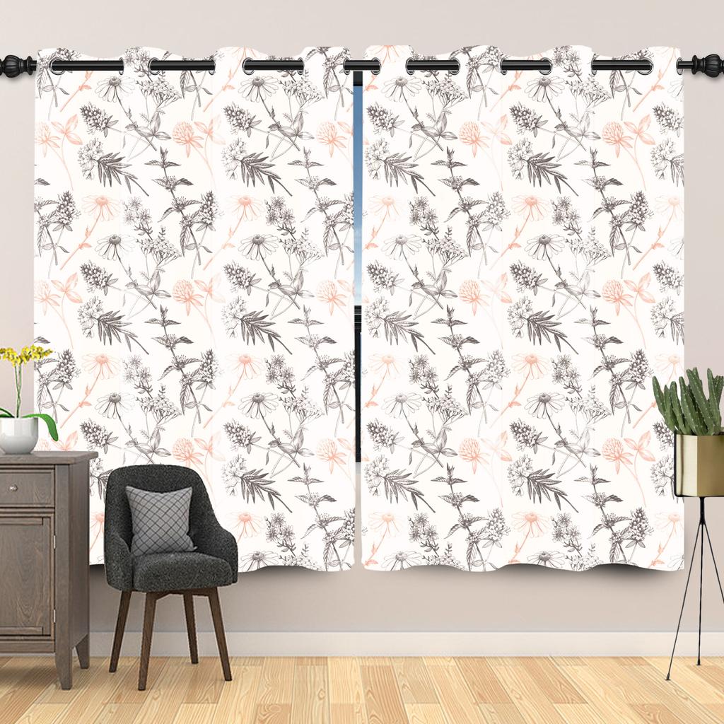 Rustic Botanical Wildflower Pattern Curtains Vintage Floral Printed Curtain Living Room Bedroom Decor Window Drapes Light Blocking For Sitting