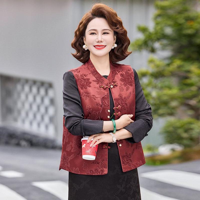 2026 New Chinese Style Spring Vest for Middle-aged and Elderly Women