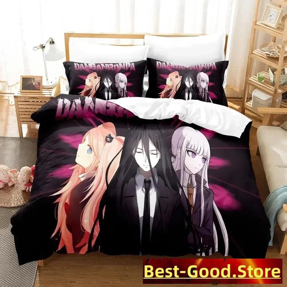 Danganronpa V3 Bettwäsche-Set Cartoon Anime Dreiteiliges Set Erwachsener Kind Schlafzimmer Bettbezug-Sets Kawaii Mädchen Bettdecke Bettwäsche-Sets