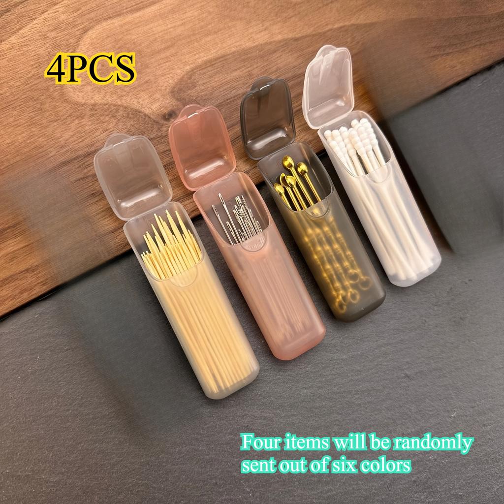 4 mini storage boxes, portable toothpick box, small parts organizing box for toothpicks, dental floss, jewelry, random colors