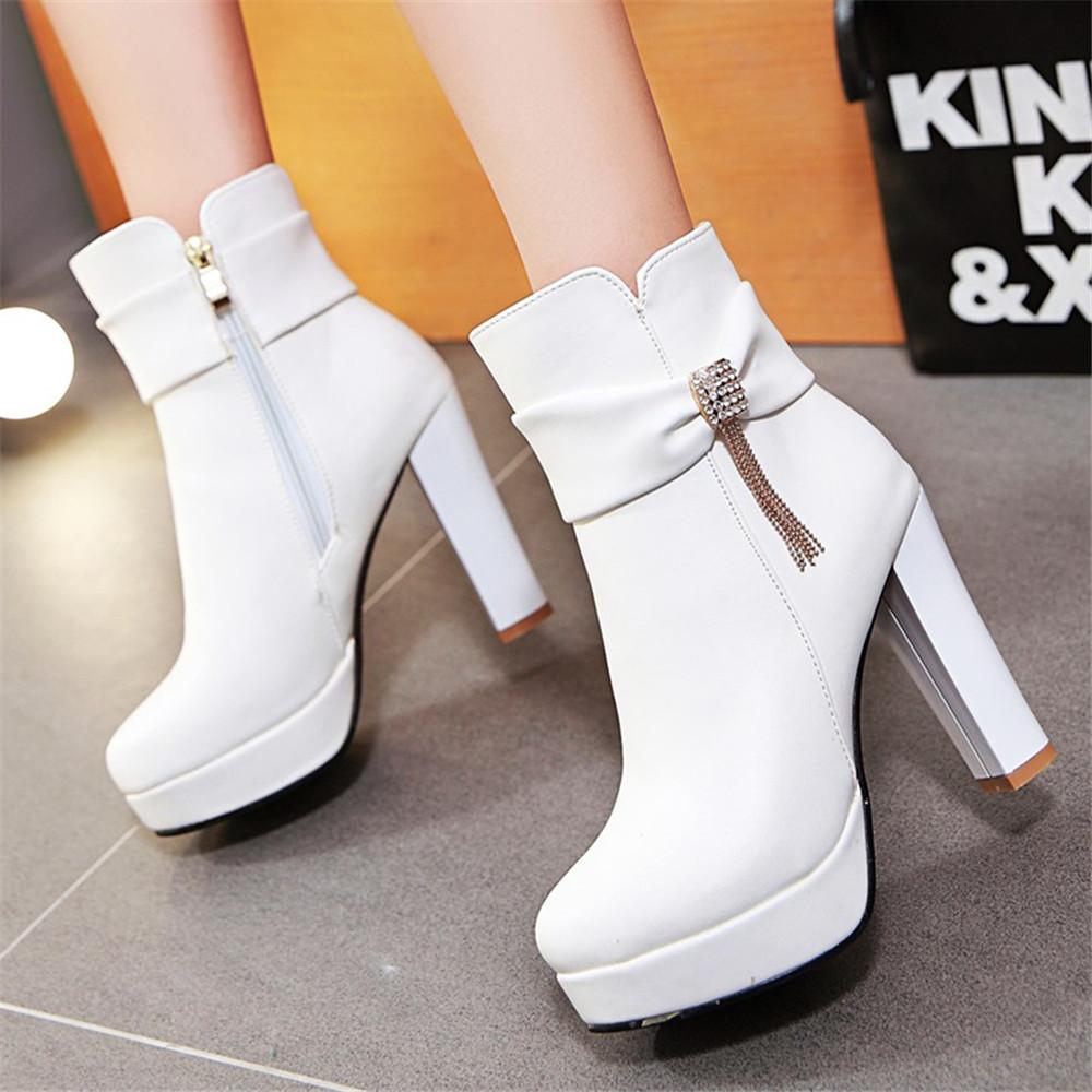 Fashion Elegant Short Boots Autumn Winter Shoes Women's Ankle Boot Platform Sweet Black White Pink Heeled FRINGE Party Dance Shoes Ladie