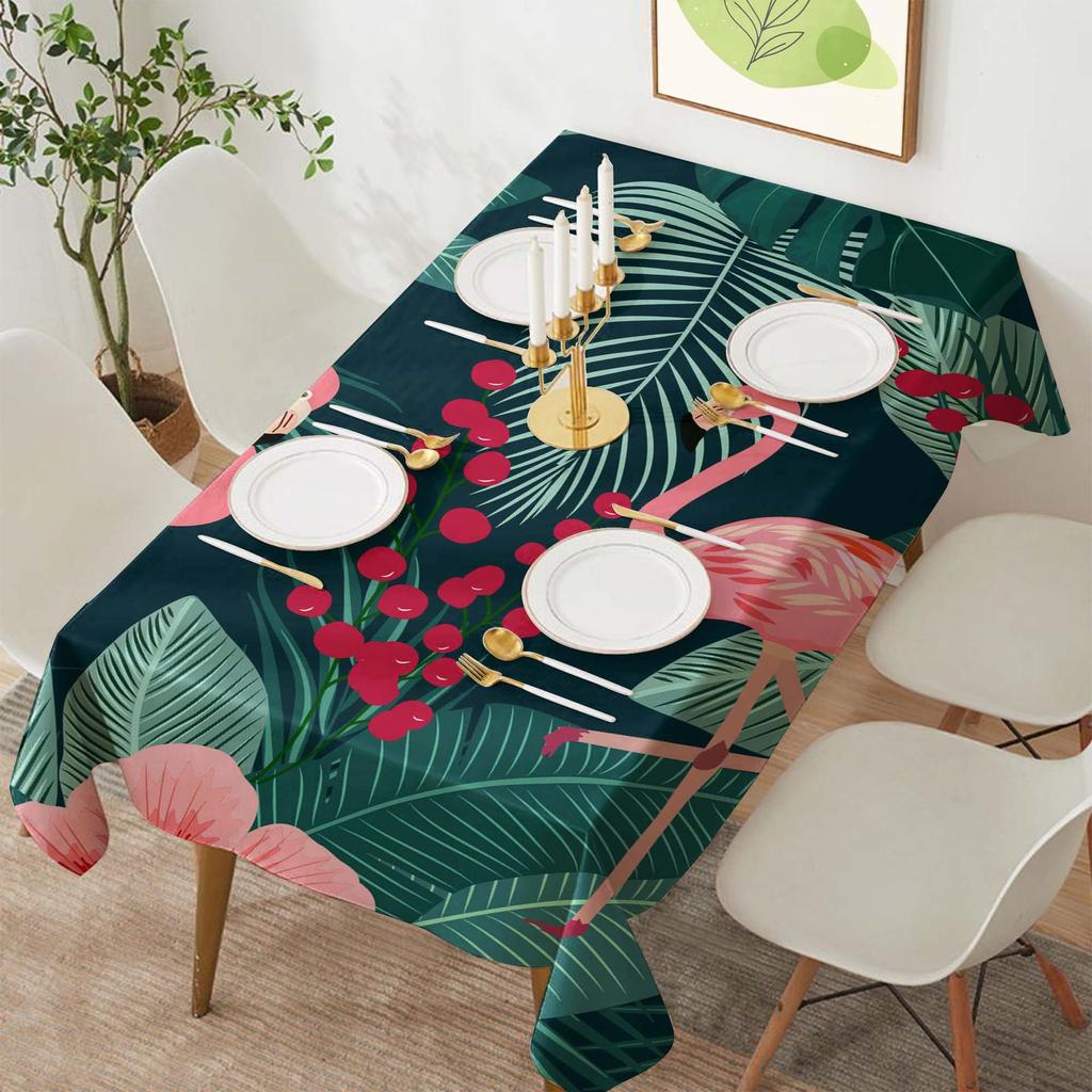 Tropical Flamingo Polyester Rectangular Tablecloth for Parties and Dining