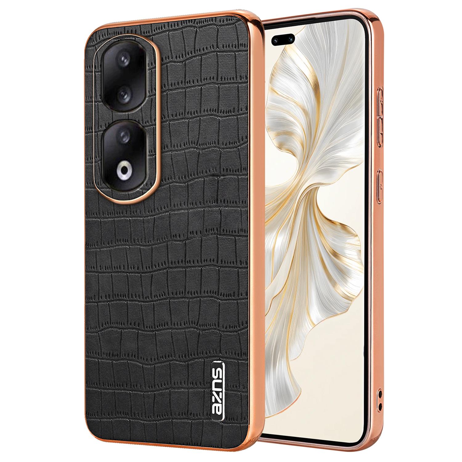 

For Honor 90 Pro Case PU Leather+TPU Electroplating Phone Cover Black