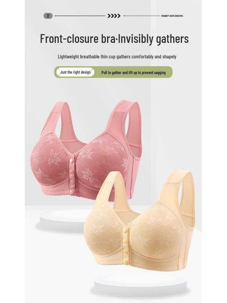 Bequemer Baumwoll-Vorderverschluss-Plus-Size-Drahtloser BH mit Aufdruck für reife Frauen