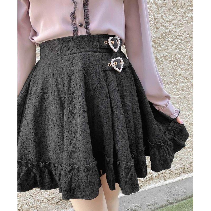

Rojita Lolita Double Buckle Heart-Shaped Lace Lace Waist-Tight Cute Skirt Lolita Mass Production Skirt Black Skirt S