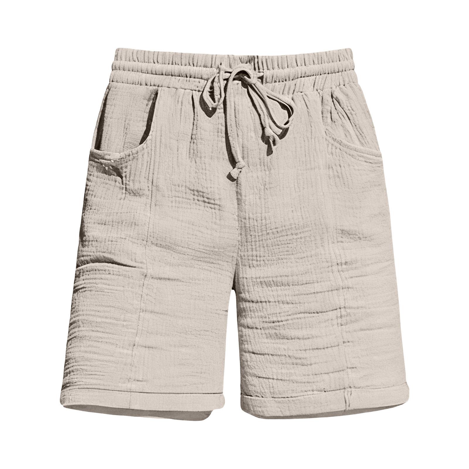 

Women’s Casual Drawstring Waist Shorts with Pockets Relaxed Fit Cotton Blend Lightweight Summer Wear L бежевый