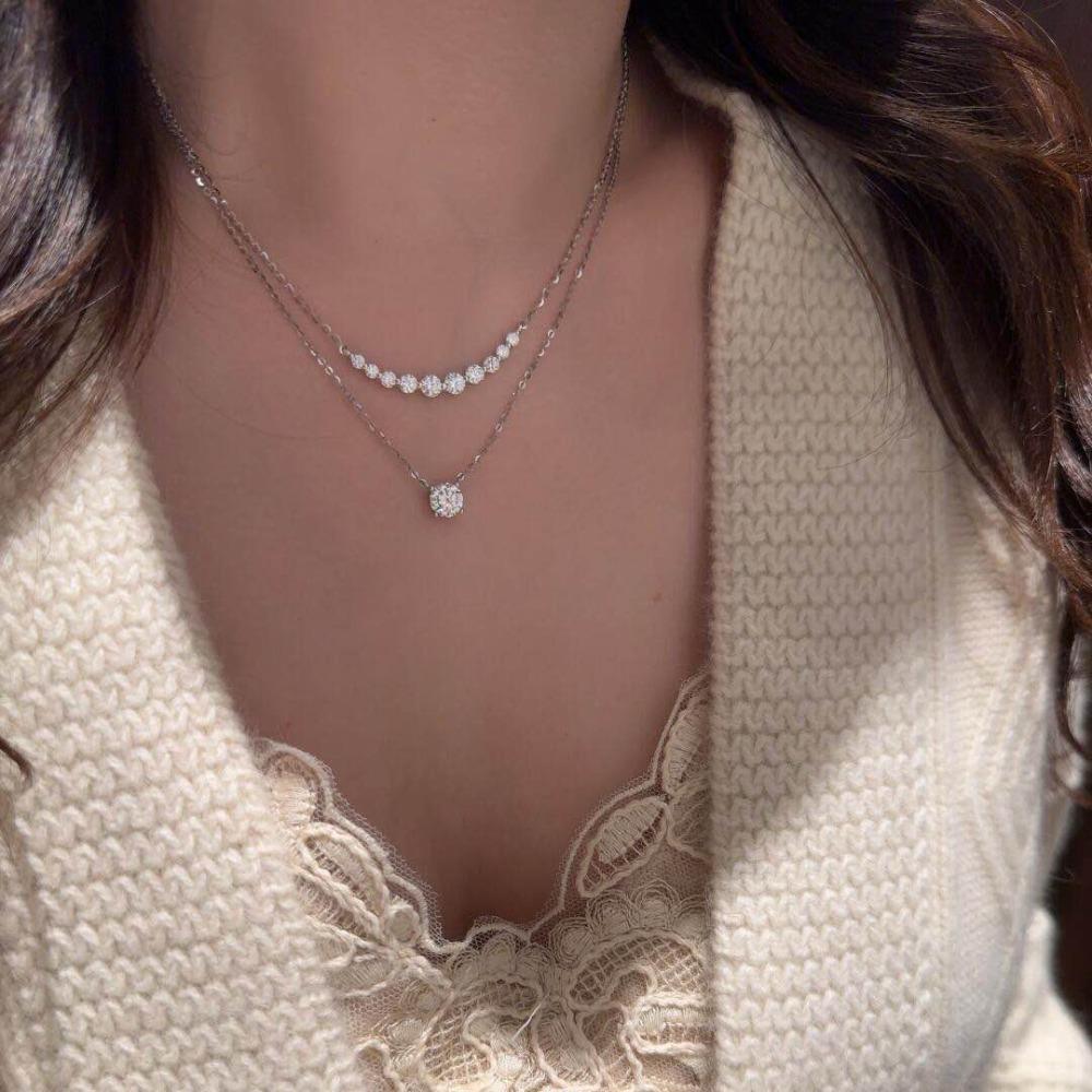 Moissanite Smile Necklace Fashion Zircon Pendant Chain for Women Elegant Layering Jewelry Gift