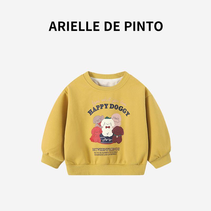 French Arielle De Pinto Kids Sweatshirt Autumn Clothing Fashion Boy Cartoon Animal Printed Crew Neck Sweatshirt Sweatshirt Yellow 140