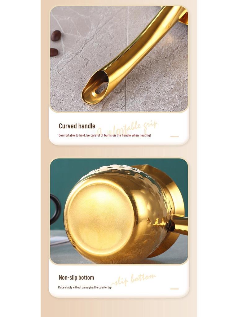 Korean Style Stainless Steel Pour-Over Coffee Pot with Long Golden Handle - Tea Kettle & Milk Warmer