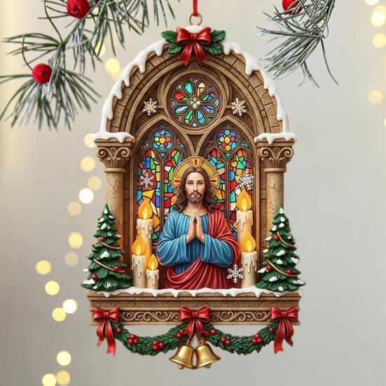 Christmas Jesus Ornaments Religious Acrylic Xmas Tree Hanging Ornaments Christian Keepsake Gift for Home Garden Wall Decor