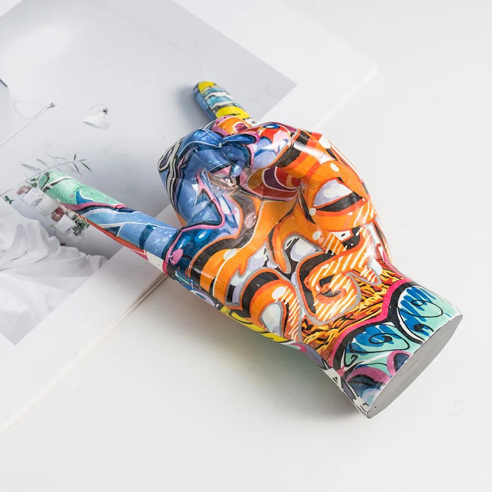 Graffiti Rock On Hand Statue 19cm Modern Pop Art Hand Painted Resin Sculpture Home Decor Gift