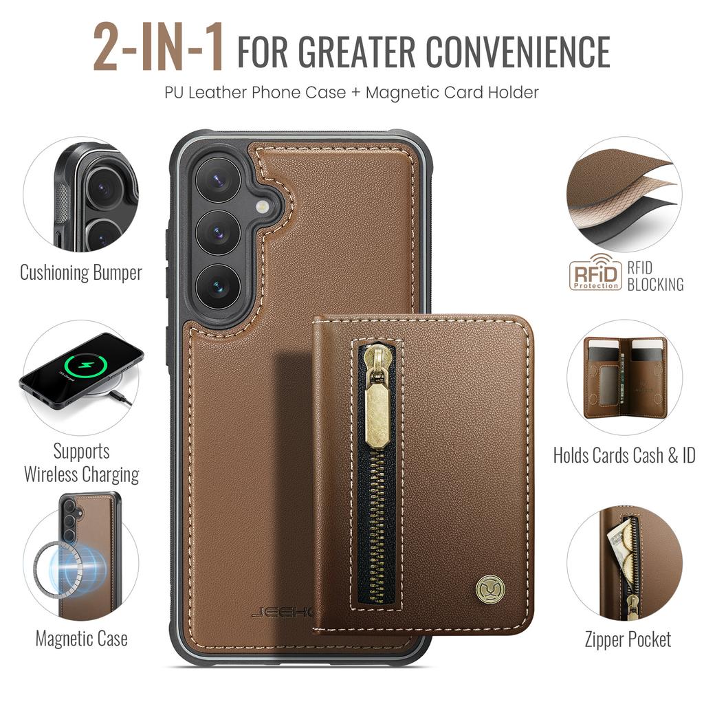 2-in-1 Abnehmbares Magnetischer Reißverschluss Leder Kartenfach Geldbörse Lederhülle Für Samsung S25 Ultra S24 Plus S23 S22 A16 A26 Hülle