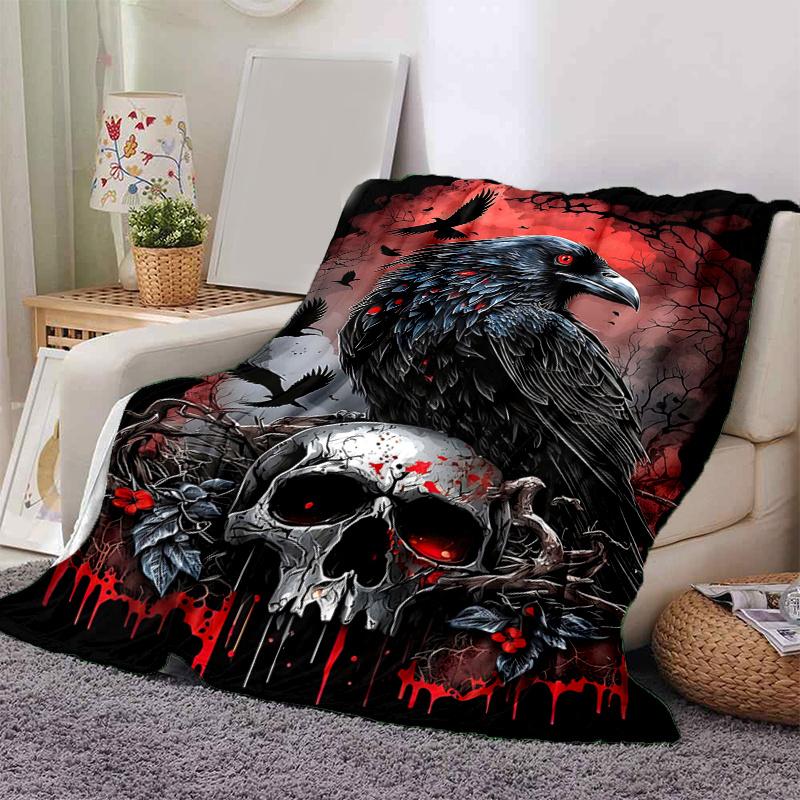 1pc Crow and Skull Blanket Soft Throw for Room Decor, Perfect Gift for and , Living Room .K027