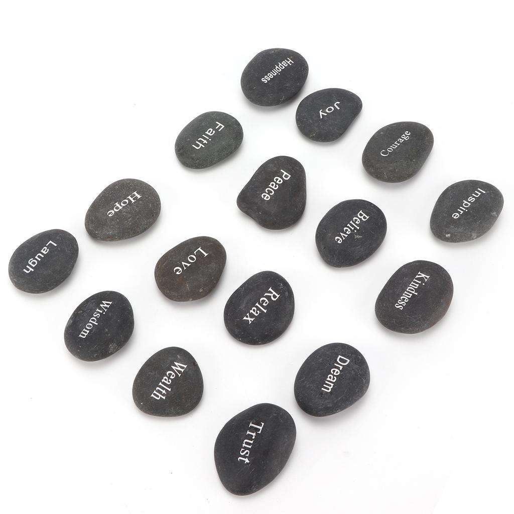 16Pcs Engraved Pebbles Black Matte Rune Divination Supplies with Engraved Lettering for Meditation
