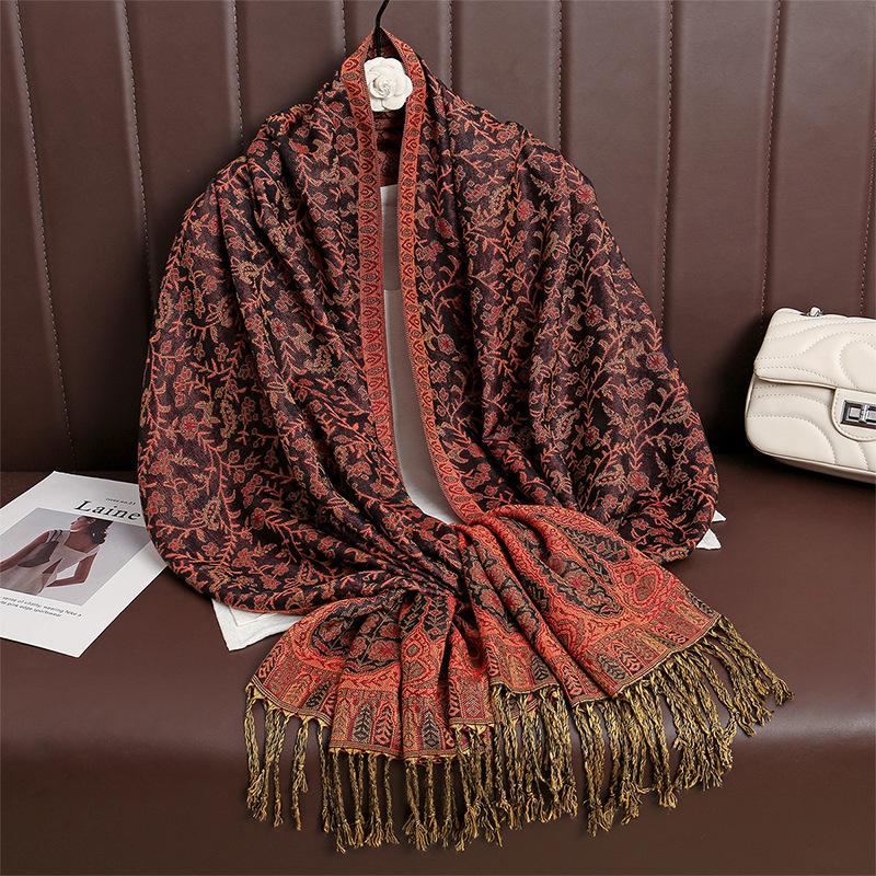 Spring And Autumn Atmosphere Imitation Cashmere Versatile Women'S Scarf Comfortable Shawl Temperament Cashew Jacquard Shawl