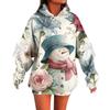 Ladies' Christmas Printed Bow Long Sleeved Loose Fitting Headband With Rope Hooded Sweatshirt Top