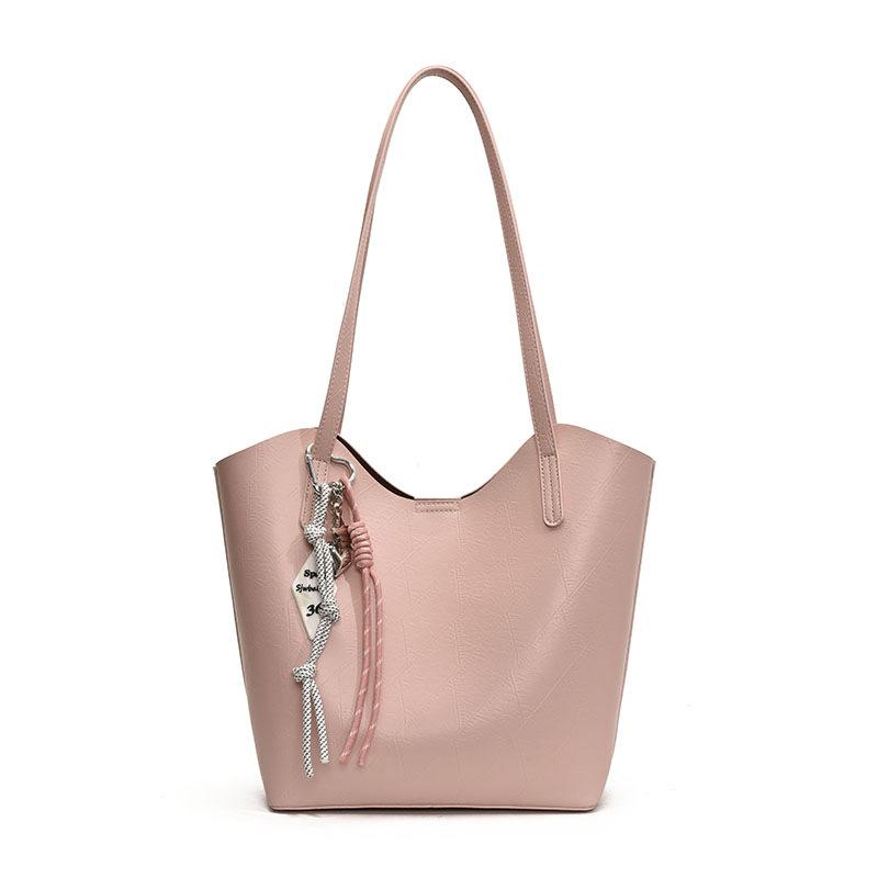 

Today s popular niche leisure women s commuter vegetable basket tote bag simple style solid color large capacity shoulder bag Without pendant розовый