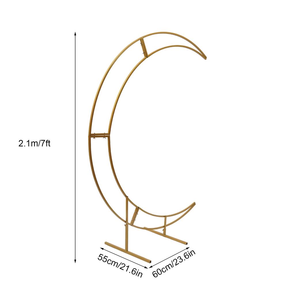 7ft Gold Metal Crescent Moon Wedding Arch Stand, Half Curved Flower Balloon Frame Birthday Party Backdrop