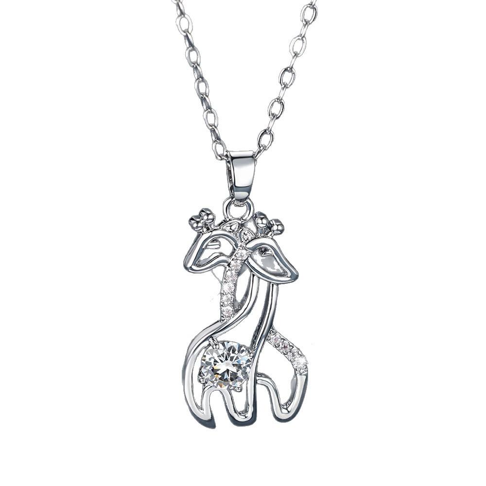European and American Mother and Child Giraffe Necklace Hollowed-out, Rhinestone-studded Animal Pendant