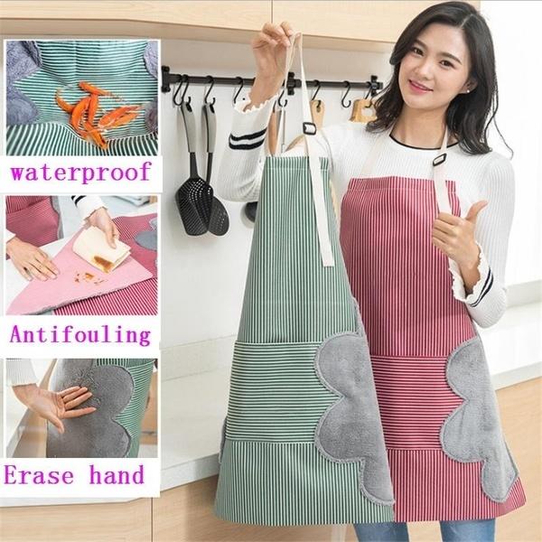 Household Wipeable Watrproof Aprons Kitchencooking Barbrcue Restaurant Women for Fashion Large Pocket Apron
