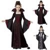 Girls Size 4-12Y Witch Cosplay Costume Black Color Cosplay Dress Gown  For Kids