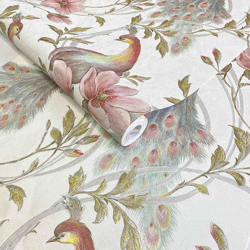 

Темно-зеленые цветочные обои с птицами 3D ПВХ Перо павлина Спальня Гостиная Фон Фреска Домашний декор Papel De Parede 0. 53x9.2m