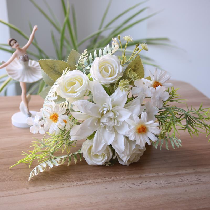 1Pc Artificial Rose Flowers Wedding Home Bedroom Decor Bridal Bouquet Garden Fake Silk Dahlia Hydrangeas Vase For Board Outdoors