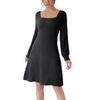 New sexy back bow lace square neck solid color knitted dress