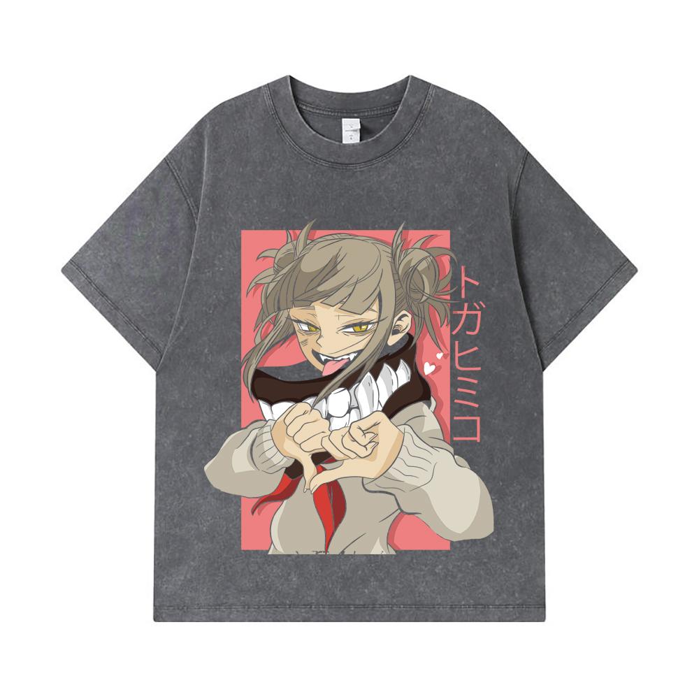 275 GSM Washed T-shirts 100% Cotton My Hero Academia V19 Toga Print Unisex Heavy Cotton T Shirt