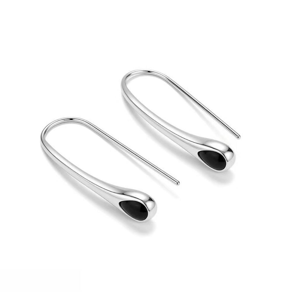 Black Awn Mote Klassiske Øredobber med Hengende Svart Stein for Kvinner Hengende Øredobber Smykker Gave Sjarmerende stil fin Luksus