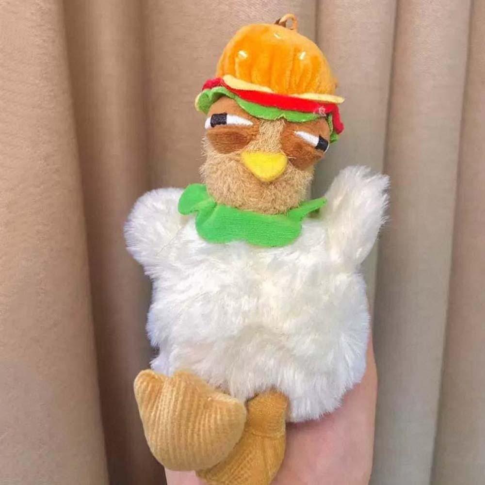 Doll Plush Chicken Keychain Simulation Gugu Animal Key Holder Hamburger Hen Key Ring  Men